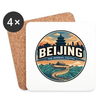 Retro Beijing Great Wall Travel Badge - Coasters (set of 4) - white - Front