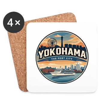 Badge de voyage rétro du port de Yokohama - Dessous de verre (lot de 4) - blanc - Devant