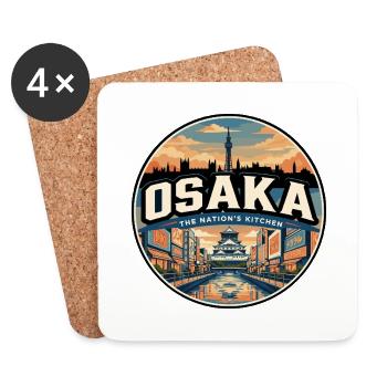 Retro Osaka Dotonbori Travel Badge - Coasters (set of 4) - white - Front