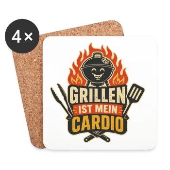Grillen ist mein Cardio – Lustiger BBQ Spruch - Untersetzer (4er-Set) - Weiß - Vorne