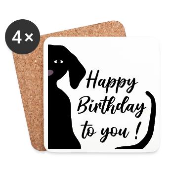 Joyeux anniversaire teckel - Dessous de verre (lot de 4) - blanc - Devant