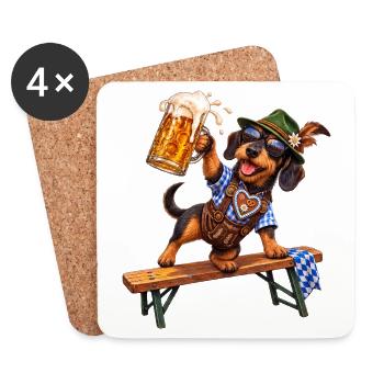Teckel drôle avec de la bière en costume bavarois - Dessous de verre (lot de 4) - blanc - Devant