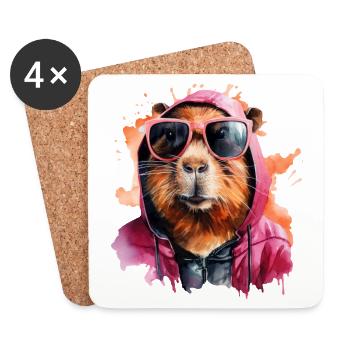 Capybara frais avec lunettes de soleil Capybara drôle - Dessous de verre (lot de 4) - blanc - Devant