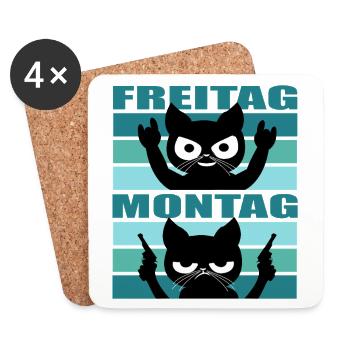 Katze Montag Freitag - Untersetzer (4er-Set) - Weiß - Vorne