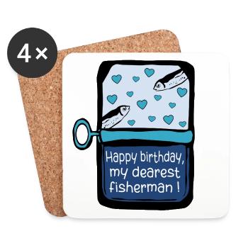 Sardines pêcheurs d’anniversaire - Dessous de verre (lot de 4) - blanc - Devant