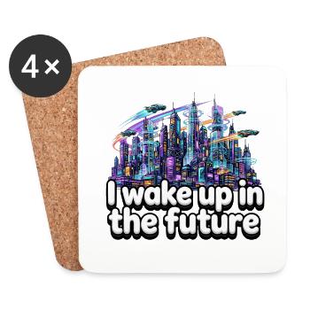 I wake up in the future - Neon Cyberpunk City - Coasters (set of 4) - white - Front