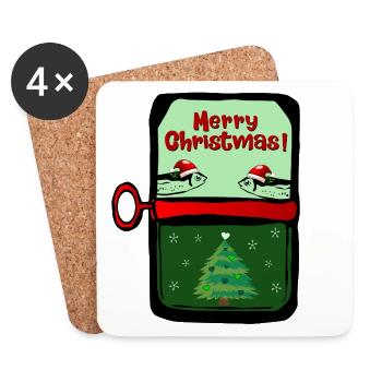Joyeux Noël Poissons - Dessous de verre (lot de 4) - blanc - Devant