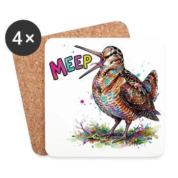 Dessin de bandes dessinées Woodcock Meep Bird Bird coloré - Dessous de verre (lot de 4) - blanc - Devant