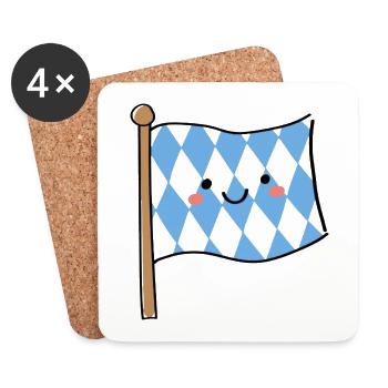 Drapeau Bavière mignon Kawaii - Dessous de verre (lot de 4) - blanc - Devant