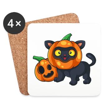 Chat Halloween Citrouille mignonne - Dessous de verre (lot de 4) - blanc - Devant