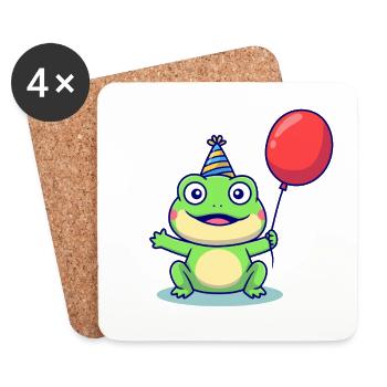 Grenouille de fête avec ballon - Dessous de verre (lot de 4) - blanc - Devant