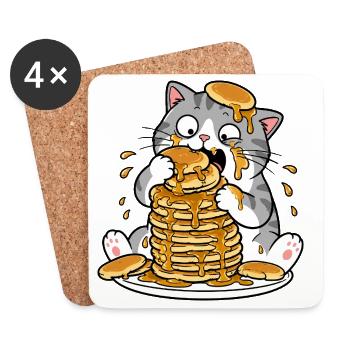 Dessin animé drôle du Chat aux Crêpes - Dessous de verre (lot de 4) - blanc - Devant