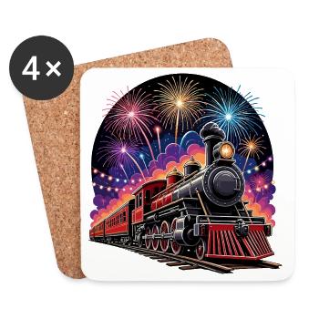 Nuit des feux d’artifice du train à vapeur - Dessous de verre (lot de 4) - blanc - Devant