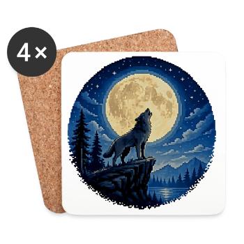 Moonlit Wolf on Cliff - Coasters (set of 4) - white - Front