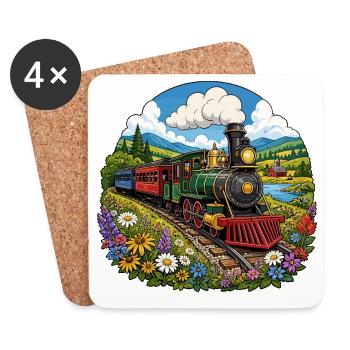 Steam locomotive in a colourful sea of flowers - Coasters (set of 4) - white - Front