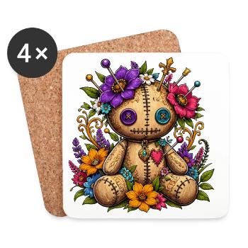 Poupée vaudou fleur avec des points de couture - Dessous de verre (lot de 4) - blanc - Devant