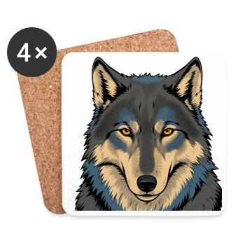 Azure Moon Wolf Portrait - Coasters (set of 4) - white - Front