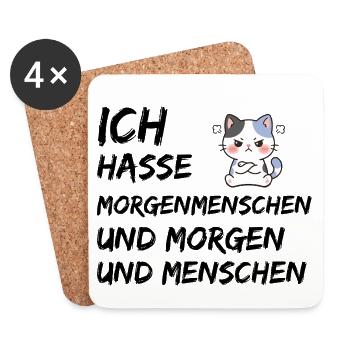 ICH HASSE MORGENMENSCHEN UND MORGEN UND MENSCHEN - Untersetzer (4er-Set) - Weiß - Vorne