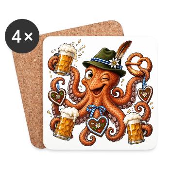 Octopus with beer, pretzel and gingerbread hearts - Coasters (set of 4) - white - Front