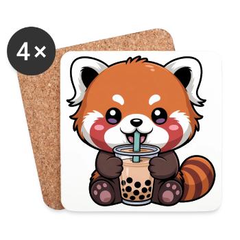 Panda rouge buvant du bubble tea Kawaii - Dessous de verre (lot de 4) - blanc - Devant