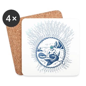 Sirène de mer néon dans un cercle de cordes au bord de la mer - Dessous de verre (lot de 4) - blanc - Devant