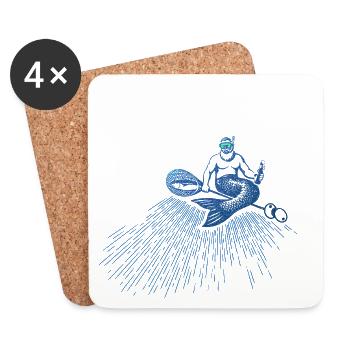 Neon Mermaid Surfer - Coasters (set of 4) - white - Front