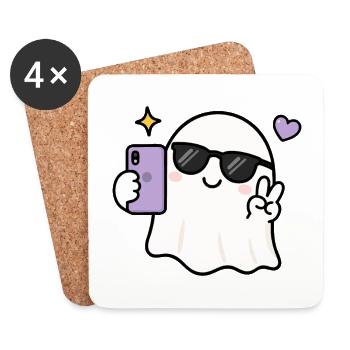 Gen Z Kawaii Ghost Selfie Cool Sunglasses Spooky C - Coasters (set of 4) - white - Front