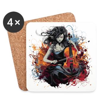 Violoncelliste-musicien - Dessous de verre (lot de 4) - blanc - Devant