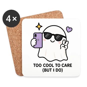 Gen Z trop cool pour s’en soucier, selfie fantôme de Kawaii drôle S - Dessous de verre (lot de 4) - blanc - Devant