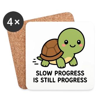 La progression lente reste du progrès mignonne tortue de Kawaii - Dessous de verre (lot de 4) - blanc - Devant