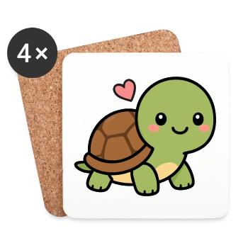 Mignonne tortue kawaïenne avec un cœur adorable d’amour animal - Dessous de verre (lot de 4) - blanc - Devant