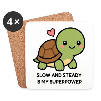 Lentement et sûrement est mon superpouvoir mignon Kawaii Turtl - Dessous de verre (lot de 4) - blanc - Devant