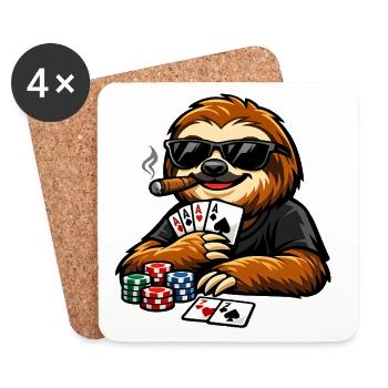 Paresseux cool jouant au poker - Dessous de verre (lot de 4) - blanc - Devant