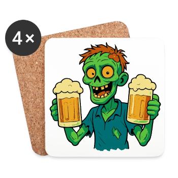 Happy zombie with beer - Coasters (set of 4) - white - Front