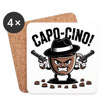 CAPO-CINO – Jeu de mots de gangster coffee design de dessins animés - Dessous de verre (lot de 4) - blanc - Devant