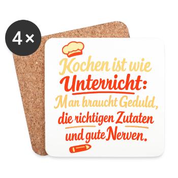 Kochen Ist Wie Unterricht Geduld Zutaten Nerven - Untersetzer (4er-Set) - Weiß - Vorne