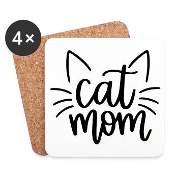 Cat Mom Cat Motif with Whiskers - Coasters (set of 4) - white - Front