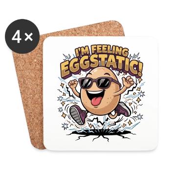 I’m Feeling Eggstatic – Energetic Egg Cartoon Pun - Coasters (set of 4) - white - Front