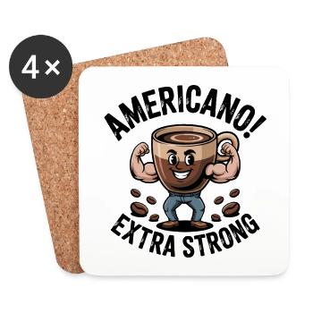 Strong Americano – Flexing Coffee Cup Cartoon - Coasters (set of 4) - white - Front
