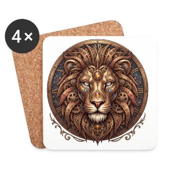 Lion steampunk dans le Cercle d’Engrenages - Dessous de verre (lot de 4) - blanc - Devant