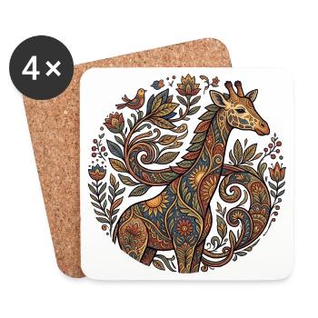 Girafe ornementale à motif floral - Dessous de verre (lot de 4) - blanc - Devant