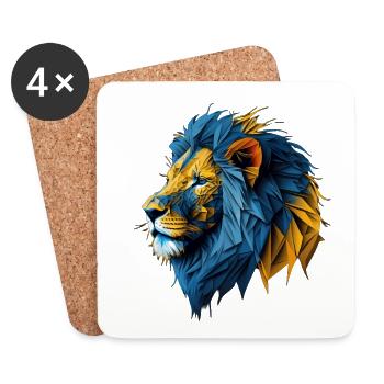 Lion polygonal bleu-or - Dessous de verre (lot de 4) - blanc - Devant
