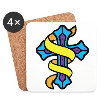 Ribboned Cross Emblem - Coasters (set of 4) - white - Front