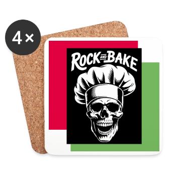 Rock Bake Skull Cook Motif - Coasters (set of 4) - white - Front