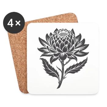 Waratah Australian Flower - Coasters (set of 4) - white - Front