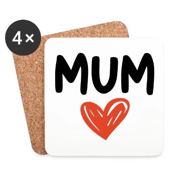 Hand‑Drawn Heart – Love You Mum - Coasters (set of 4) - white - Front