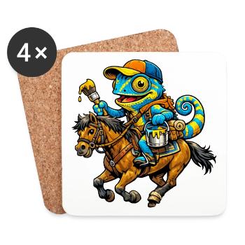 Caméléon avec cheval - Dessous de verre (lot de 4) - blanc - Devant