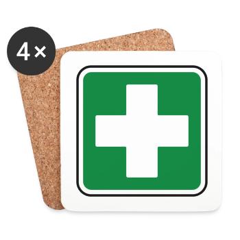First Aid Medical Cross Green Healthcare Safety  - Coasters (set of 4) - white - Front