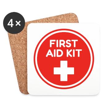 First Aid Kit Emergency Medical Safety Sign - Coasters (set of 4) - white - Front
