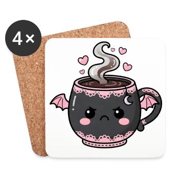 Tasse effrayante Kawaii avec des ailes - Dessous de verre (lot de 4) - blanc - Devant